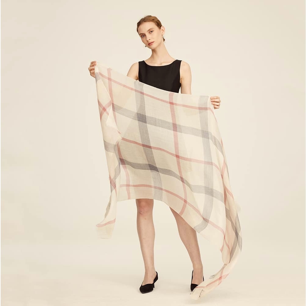 Plaid Britt Lightweight Scarf / Colors tan,black and red / - Picture 3 of 7